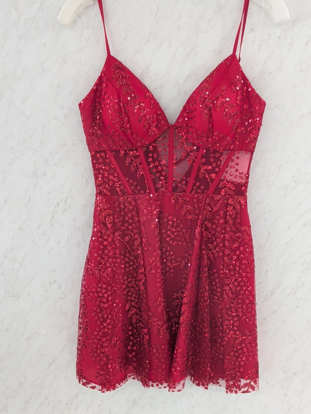 Blondie Nites Red Beaded Mini Dress